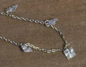 Dainty silver tone princess cut crystal dangle necklace thumbnail 4