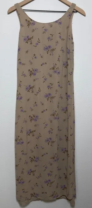 VTG 90s Women Indie Grunge‎ Maxi Jumper Dress 6 Tan Purple Floral 90s Summer thumbnail 1