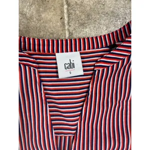 Cabi 5335 Red White Blue Striped Split V-Neck Blouse Womens‎ Small Long Sleeve thumbnail 3