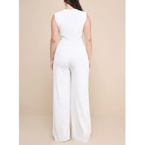 Lulus NWOT Enticing Endeavors White Stretchy Knit Wide Cut Pant Jumpsuit Large thumbnail 4