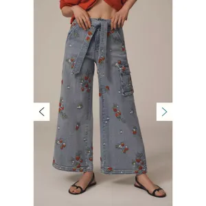 Anthropologie Driftwood Olivia High Rise Cargo Jeans Sz 33 Strawberries Wide Leg thumbnail 3