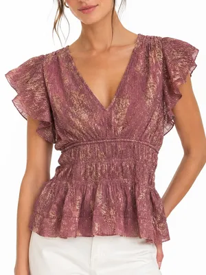 Anthropologie Pink Flutter Sleeve Blouse thumbnail 1