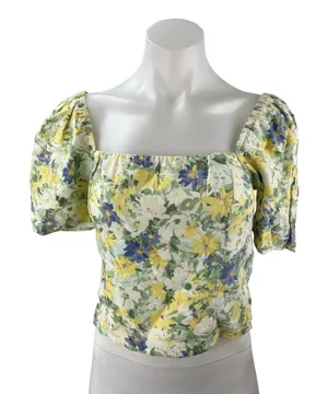 Abercrombie & Fitch Multicolor Floral Puff Sleeve Square Neck Crop Blouse Top S thumbnail 1