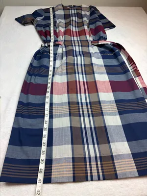 Vintage 60s 70s Nancy Greer New York Plaid Belted Midi Dress Small thumbnail 7