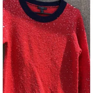 J.Crew Red Sequin Long Sleeves Pullover Wool Mohair Knit Sweater Top Size M thumbnail 2