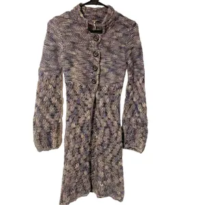 Free People Size XS‎ Purple Open Knit Half Button Wool Blend Cardigan Sweater thumbnail 2