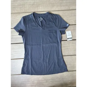Med Couture Touch Pewter Gray‎ XS Women’s Scrub Top MC7448 V-Neck 1 Pocket thumbnail 3