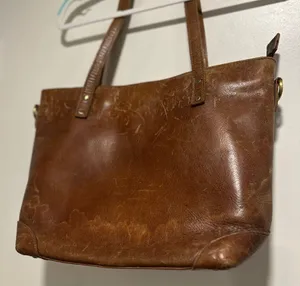 Brown faux Leather Shoulder Bag Executive Tote handbag computer bag Full Zip Top thumbnail 1