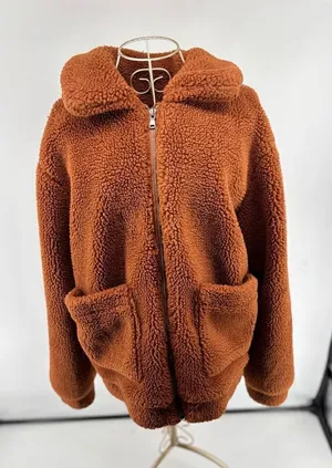 Anthropologie Elodie Faux Sherpa Teddy Coat Oversized Rust Size Medium Pockets thumbnail 1