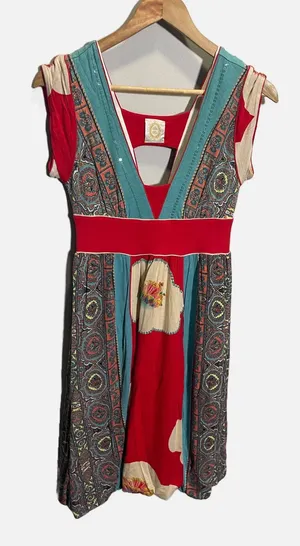 Anthropologie Rio Rio Dress Womens XS Red Mixed Print Sequin Boho 87AADDZ142 thumbnail 1