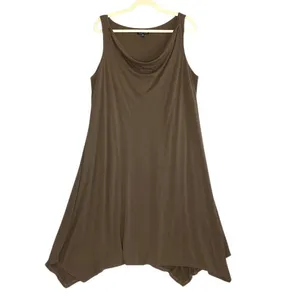 EILEEN FISHER Cowl Neck Jersey Knit Midi Dress Sz L Brown Coastal Relax Made USA thumbnail 3