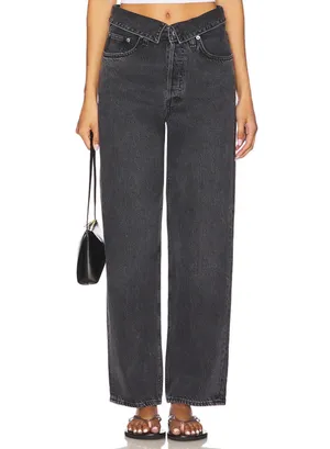Agolde Echo Taper fold over mid waist Zephyr vintage washed black jeans 29 thumbnail 4