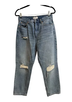 Free People Light Wash Distressed Holey High Waisted Mom Straight Jean Size 30 thumbnail 1
