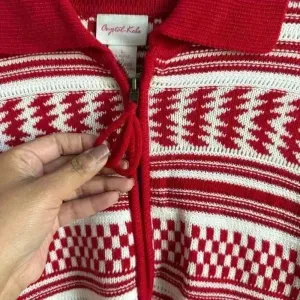 Crystal Kobe Zip Up Sweater Large Red And White Winter Warm Cardigan‎ Ski Casual thumbnail 6