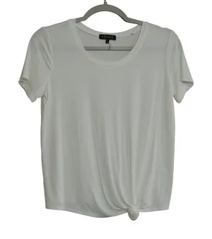 1.STATE Womens White Ribbed Front Knot Short Sleeve Scoop Neck T-Shirt Size‎ S thumbnail 1