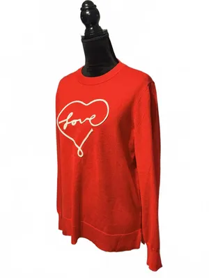 Marked Red Love Heart Graphic Sweater Pullover Knit Top Large Valentine’s Day thumbnail 3