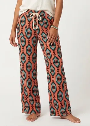 Orange Southwestern Diamond Print Lounge Pants Elastic Drawstring Waist O/S thumbnail 1