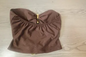 Naomi Luxxo buckle bikini top sweetheart neckline in brown and gold size medium. thumbnail 4