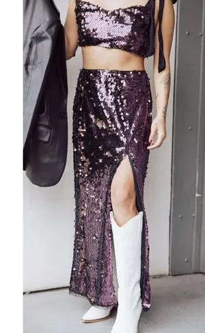 FREE PEOPLE Star Bright Sequin Midi Skirt in Lilac Size US 2 thumbnail 1