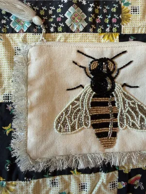 Beaded Bee Clutch in Cream and Black thumbnail 2