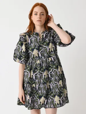 Cleobella Camden Mini‎ Dress Casablanca Floral Puff-Sleeve Dress Navy Lavender thumbnail 1