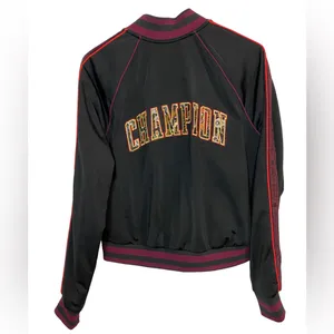 Champion Track Jacket‎ Floral Logo Women's L Black & Purple Varsity Streetwear thumbnail 5