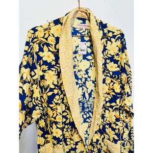 FREE PEOPLE Wild Nights Floral Blue Yellow Duster Kimono NWT size Medium thumbnail 8