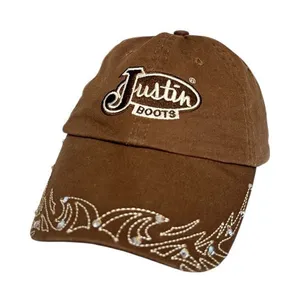 Justin Boots Chocolate Brown Embroidered Cap EUC thumbnail 1
