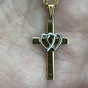 Sterling Silver 925 With Gold Wash Small‎ Cross Pendant Necklace thumbnail 3