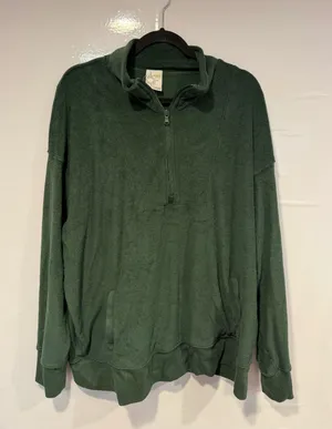 Aerie Terry cloth Half-Zip Fleece‎ Pullover Sweatshirt - Forest Green thumbnail 1