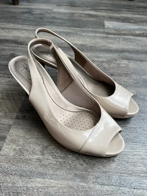 LifeStride Teller Slingback Peep Toe Heels Taupe Patent Leather Size 10m thumbnail 2