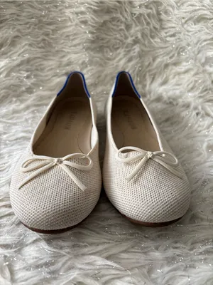 Rothy's Ivory White Women’s Ballet Flat with Bow and Blue Trim Size US W6.5 thumbnail 8