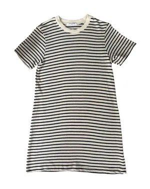 PerfectWhiteTee Striped Cotton T-Shirt Dress Small Cream Navy Short Sleeve USA thumbnail 1