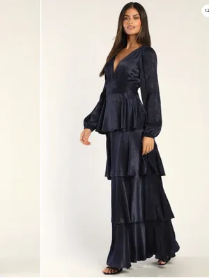 LULU's Elegant Sexy Sophisticated Long Sleeve Romantic Flowy Bridesmaid Maxi thumbnail 2