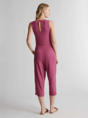 QUINCE Sleeveless V-Neck French Terry Modal Jumpsuit in Rose Size Large thumbnail 3