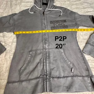 TOMS Women's Large ZIP-UP HOODIE Gray 100% Cotton Longer‎ Length thumbnail 8