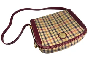 Vintage 70's Daks London Tartan House Check Shoulder Bag Crossbody Purse Brass thumbnail 1