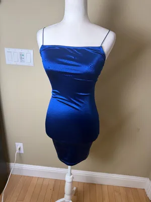 H&M Divided Bright Blue Stretch Satin Bodycon Mini Dress Size XS New NWT thumbnail 6