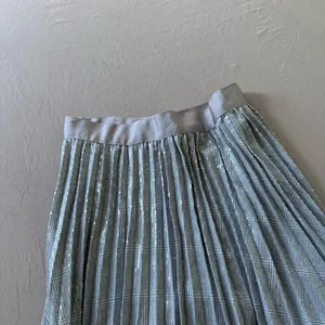 Plaid Pleated Sequin Midi Skirt Silver Size XS thumbnail 5