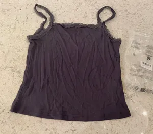 NEW Lace Ribbed Crop Tank Top LY0777 Gray Size L thumbnail 1