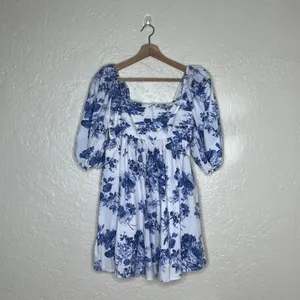Abercrombie Emerson Poplin Puff Sleeve Mini Dress Floral Blue White Small‎ thumbnail 2