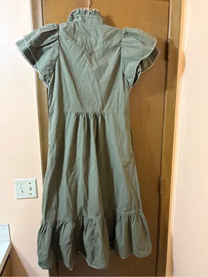 Tuckernuck Alice Ruffle Sleeve Midi Dress in Olive Green thumbnail 6