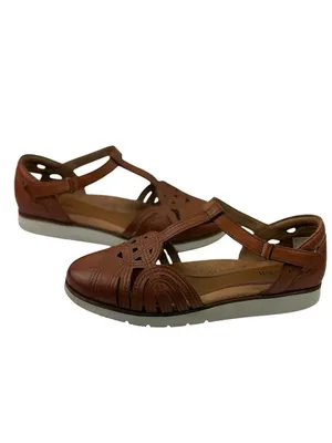 *Cobb Hill Laci Fisherman Comfort Mary Jane Shoe Women 8.5 Brown Leather T-Strap thumbnail 8