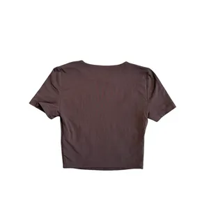 Aritzia Babaton Chocolate Brown Fitted Cropped Crewneck T Shirt XXS thumbnail 3
