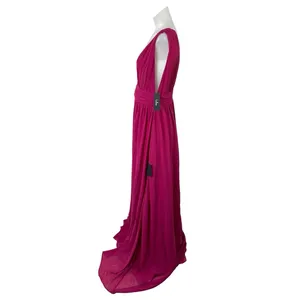 NEW Lulus Heavenly Hues Pink Pleated V Neck Bridesmaid Maxi Flare A-Line Dress M thumbnail 2