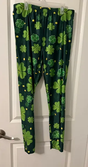 Green Clover Print Leggings, Sz XXL thumbnail 1