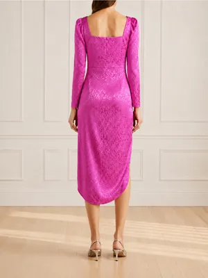 NWT Saylor Leopard Jacquard Satin Midi Dress Size Medium Magenta Pink Faux Wrap thumbnail 3