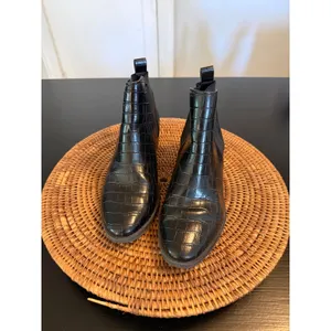 Dolce Vita Tristan Black Croc Embossed Leather Chelsea‎ Ankle Boots 8M thumbnail 2