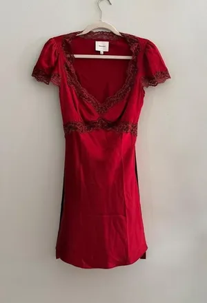 Reformation Romi Silk Mini Dress in Sangre thumbnail 1
