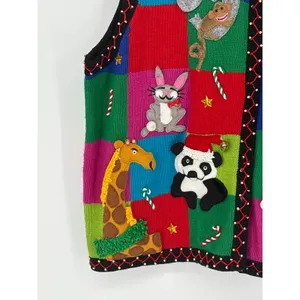 Vintage Christine Rotelli Christmas‎ Safari Animal Patchwork Knit Sweater Vest thumbnail 8